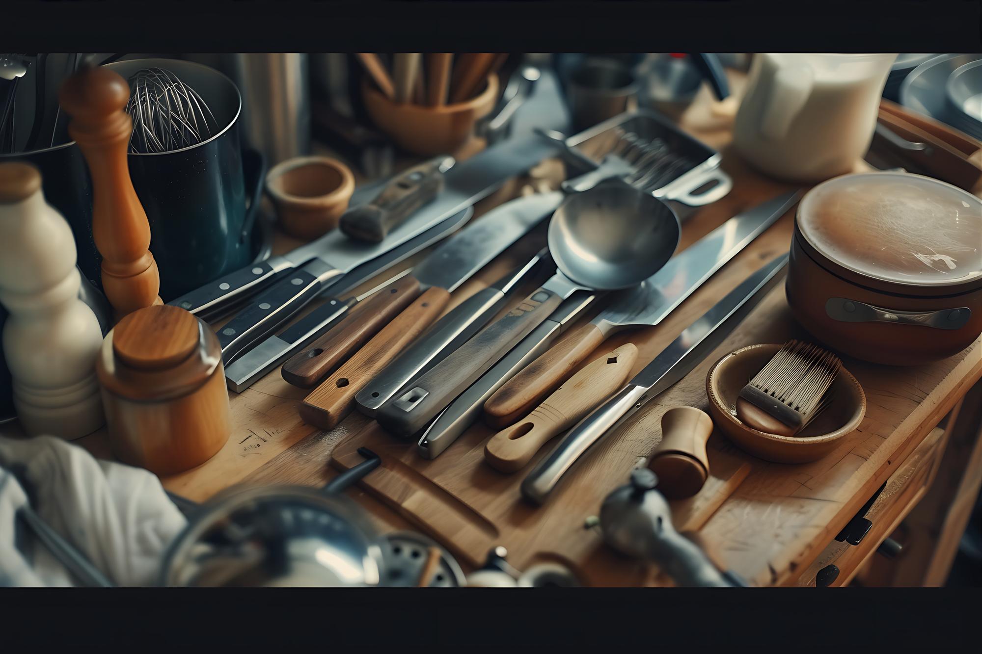 Small studio kitchen with tools and ingredients